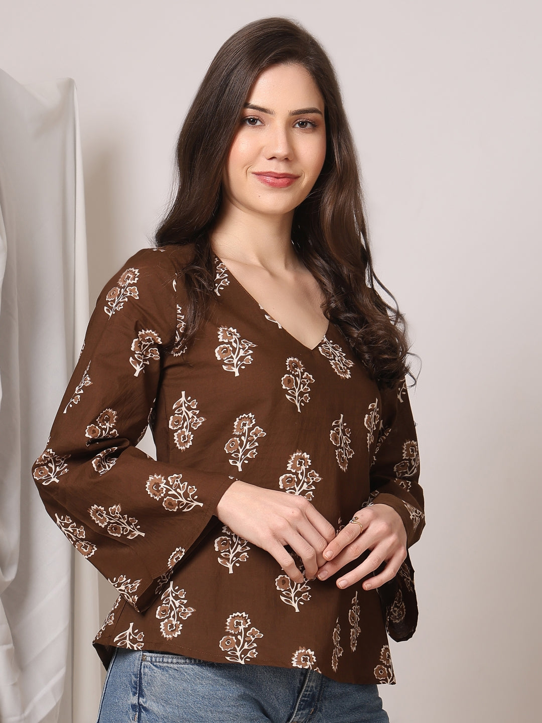 Printed Cotton Long Sleeves Top