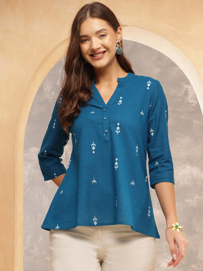 Printed Cotton Three-Quarter Sleeves Top