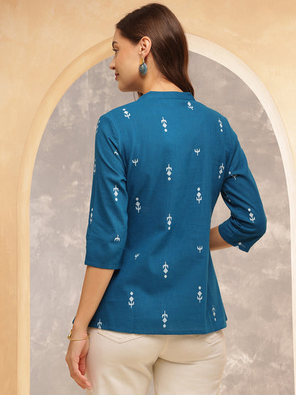 Printed Cotton Three-Quarter Sleeves Top
