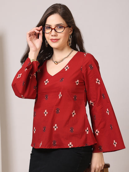 Printed Cotton Long Sleeves Top