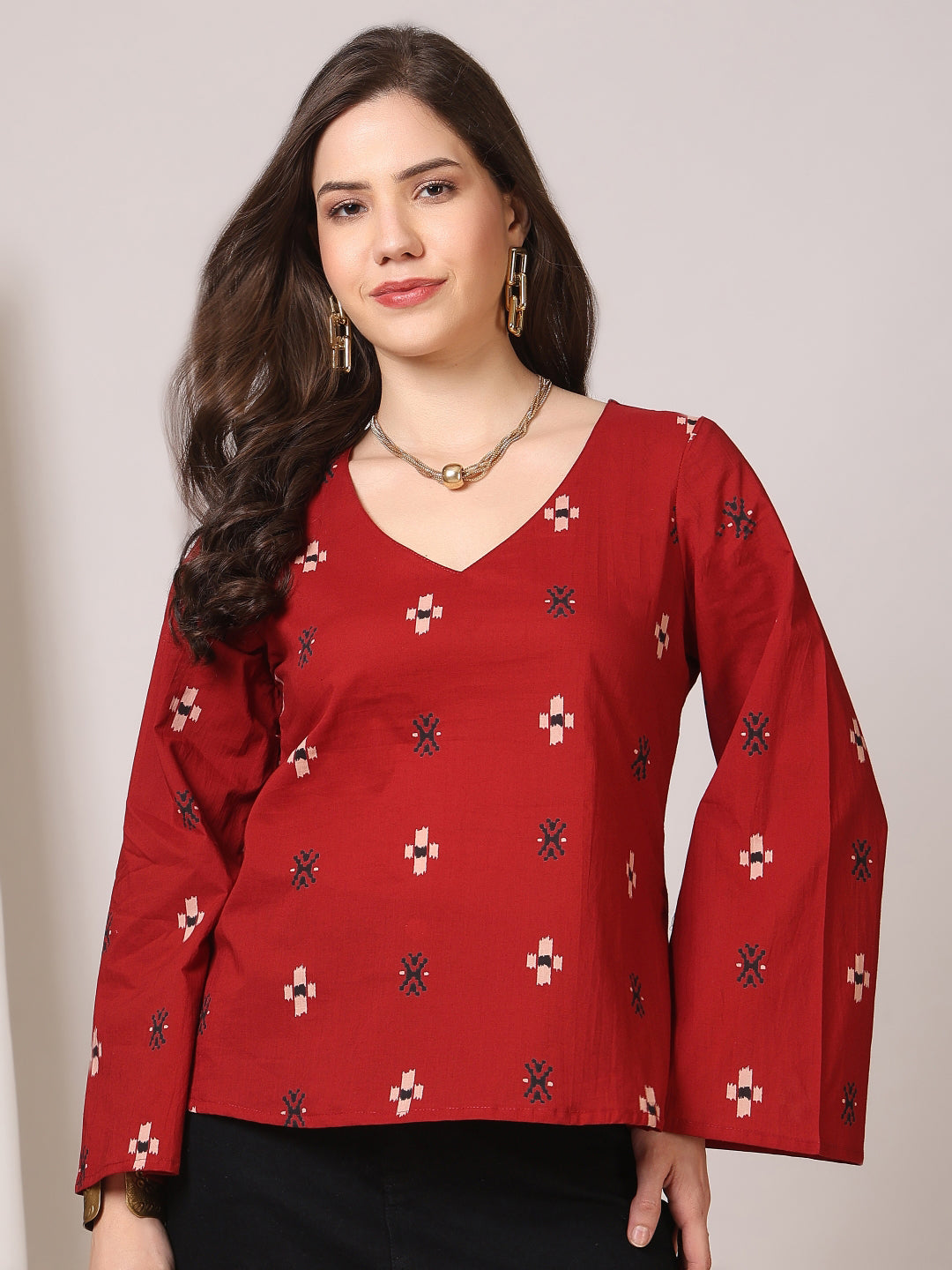 Printed Cotton Long Sleeves Top