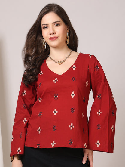 Printed Cotton Long Sleeves Top