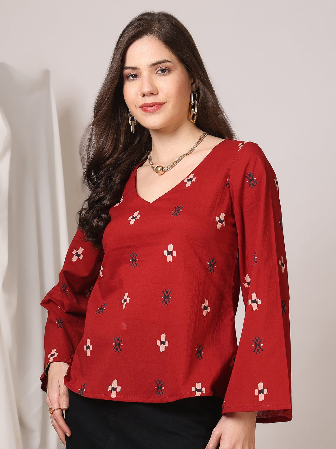 Printed Cotton Long Sleeves Top