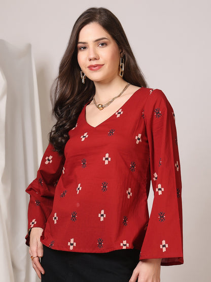 Printed Cotton Long Sleeves Top