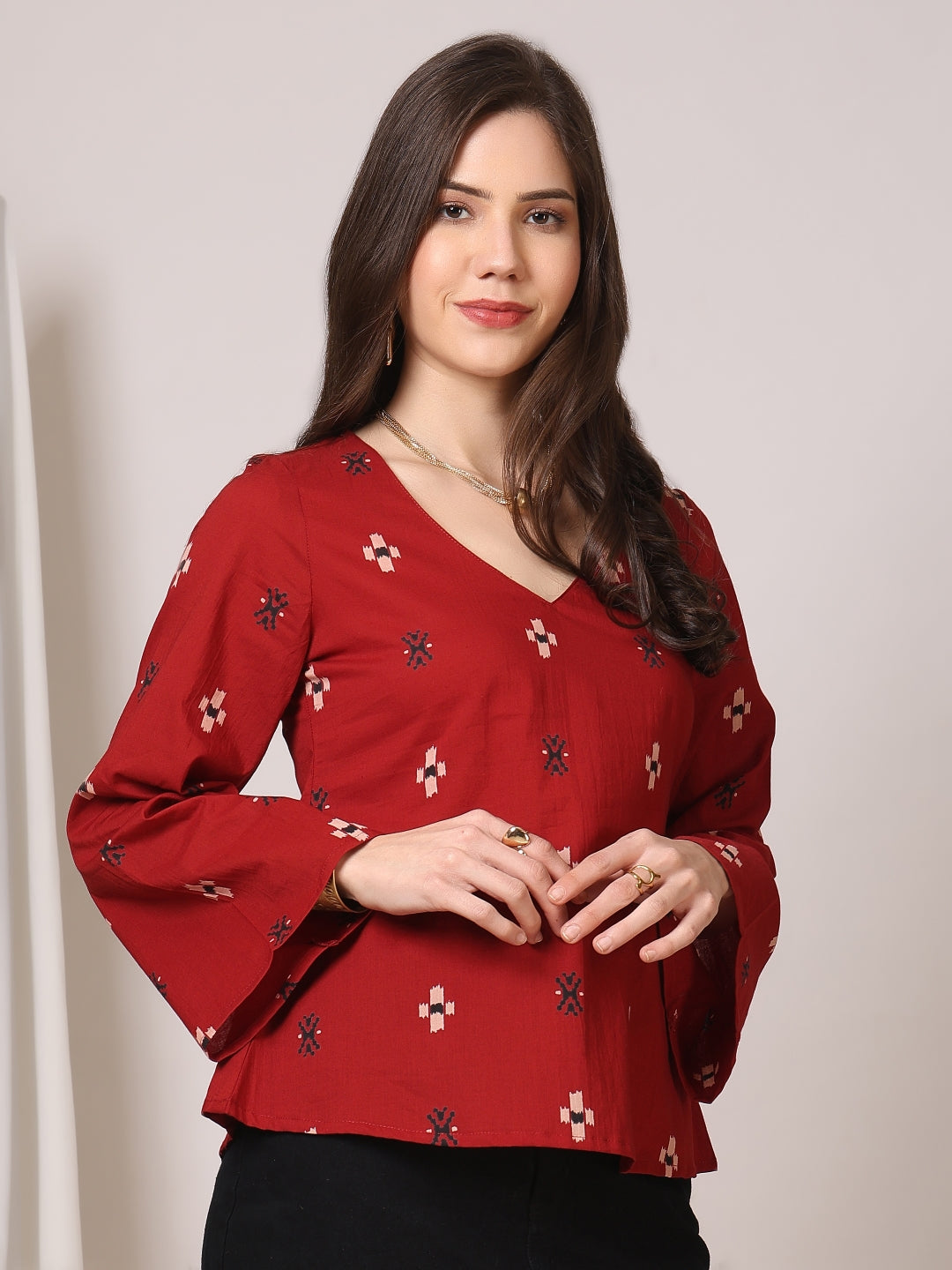 Printed Cotton Long Sleeves Top