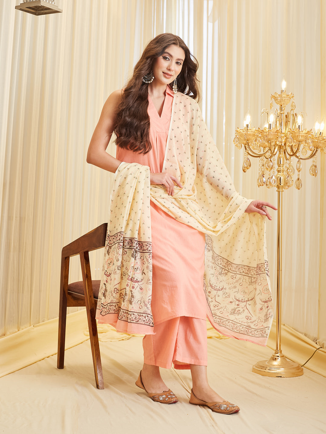 Dyed Pure Cotton Straight Kurta Set With Dupatta