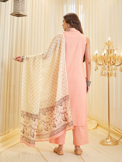 Dyed Pure Cotton Straight Kurta Set With Dupatta