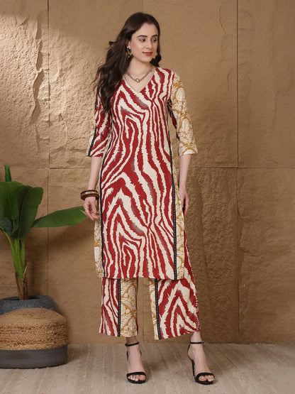 Printed Viscose Rayon Straight Kurta Set