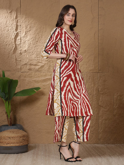 Printed Viscose Rayon Straight Kurta Set