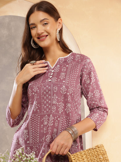 Printed Cotton Three-Quarter Sleeves Top