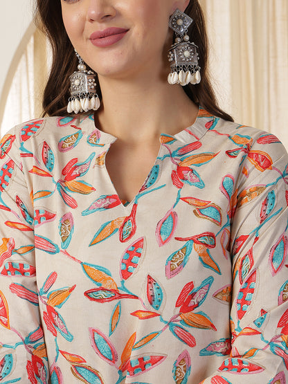 Printed Viscose Rayon Three-Quarter Sleeves Top