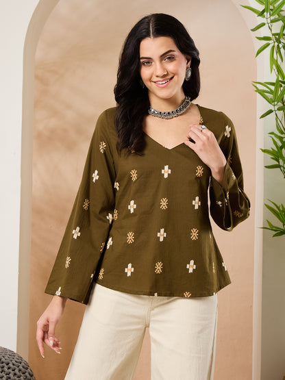 Printed Cotton Long Sleeves Top