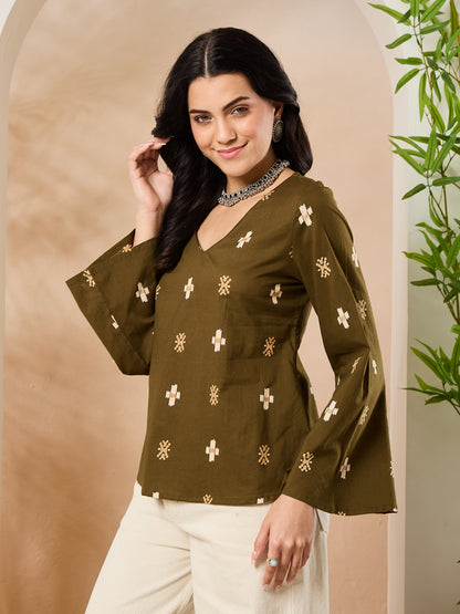 Printed Cotton Long Sleeves Top