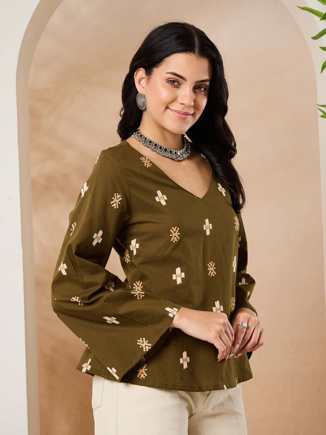 Printed Cotton Long Sleeves Top