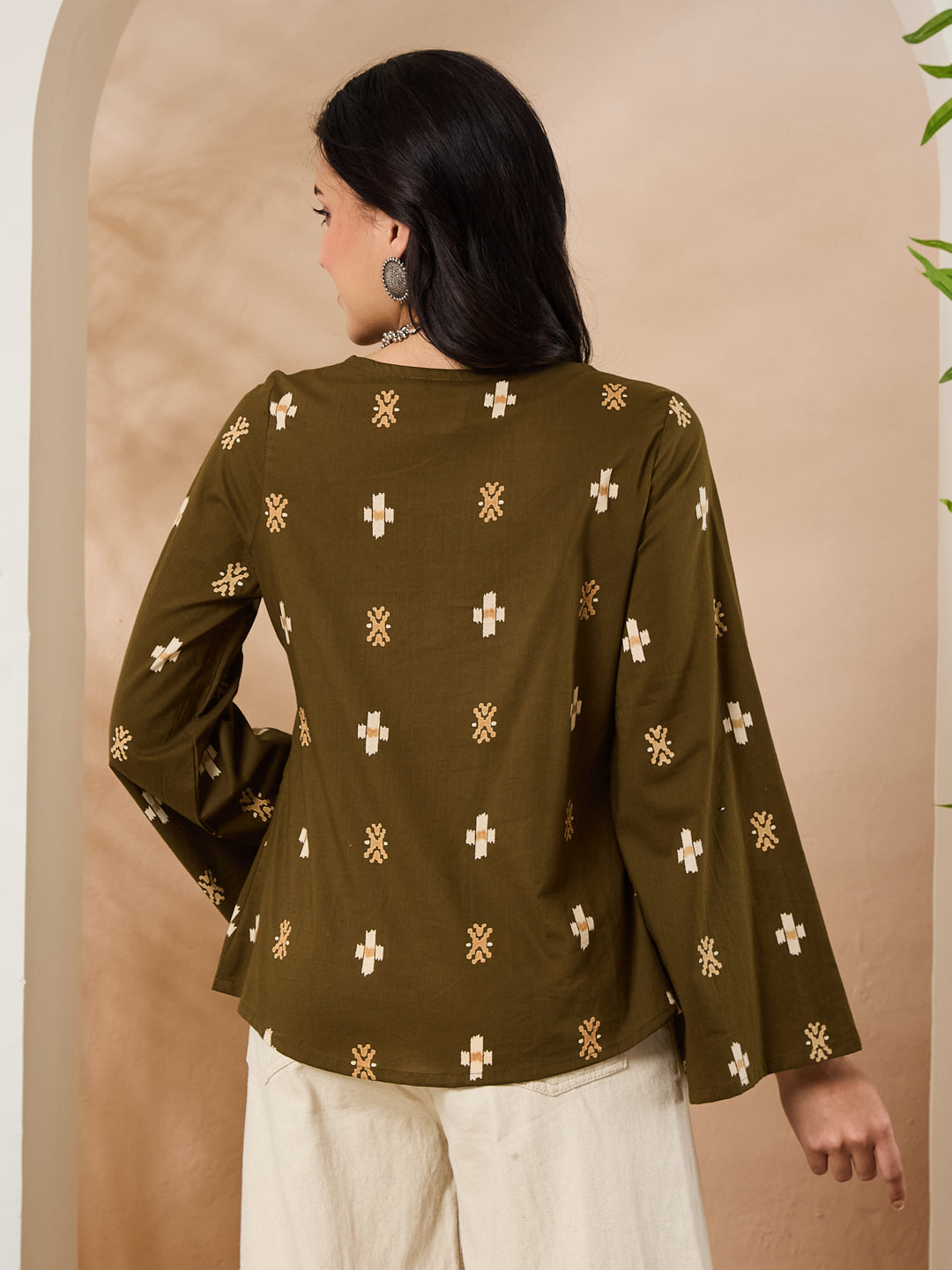 Printed Cotton Long Sleeves Top