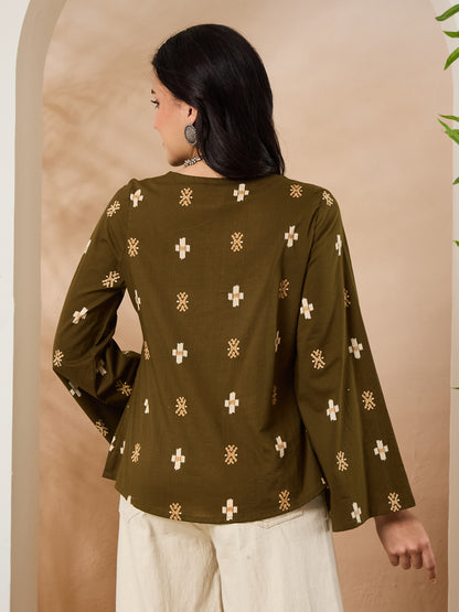 Printed Cotton Long Sleeves Top