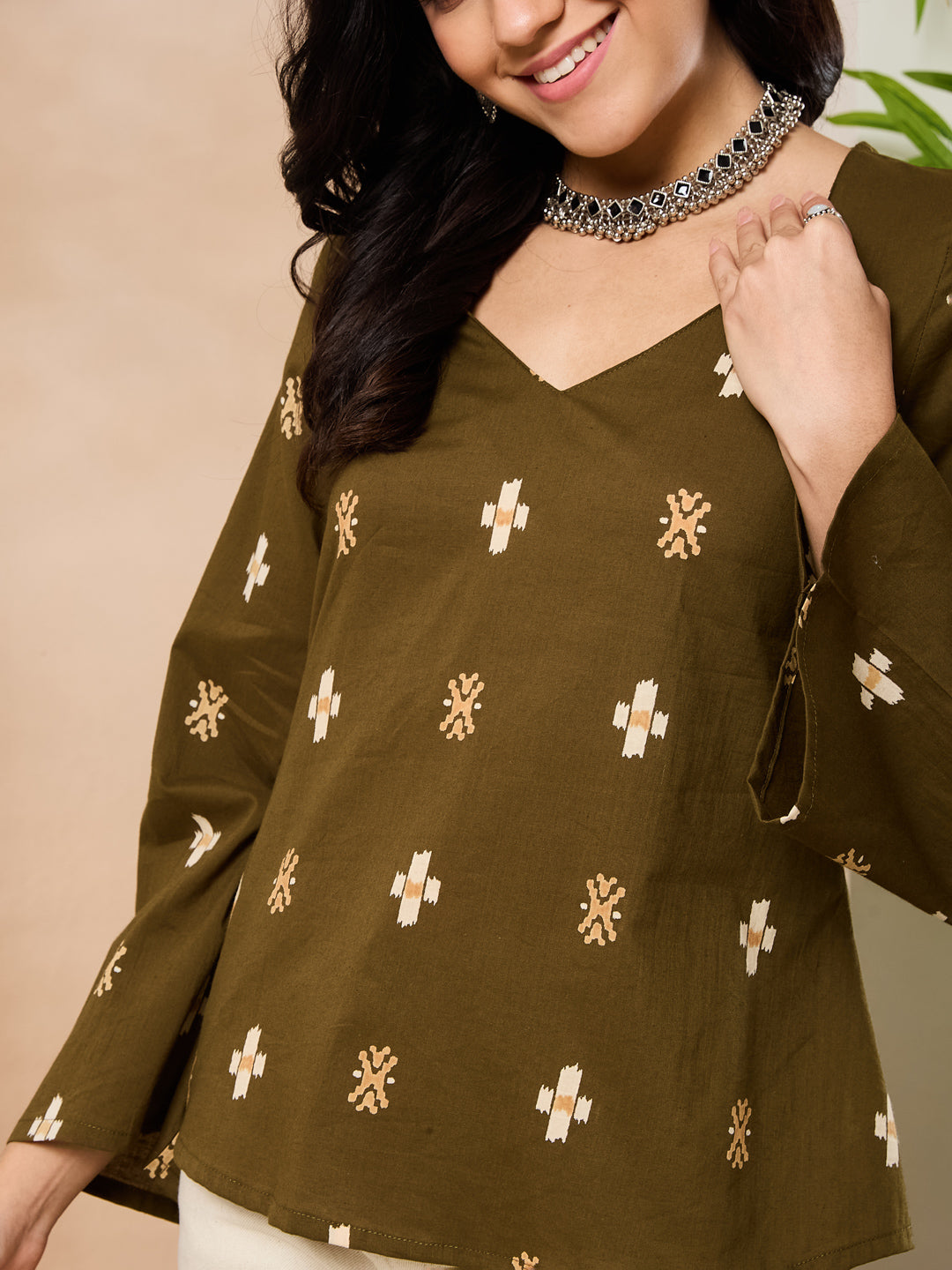 Printed Cotton Long Sleeves Top