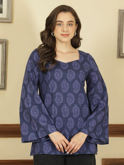 Printed Cotton Long Sleeves Top