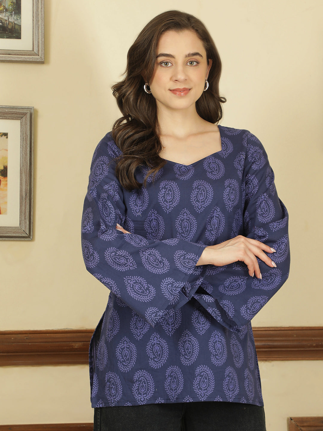 Printed Cotton Long Sleeves Top