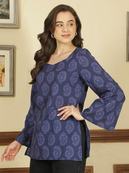 Printed Cotton Long Sleeves Top