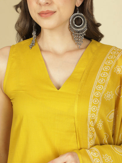 Dyed Pure Cotton Straight Kurta Set With Dupatta