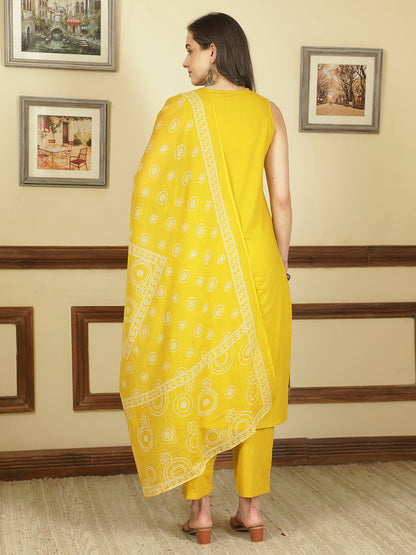 Dyed Pure Cotton Straight Kurta Set With Dupatta
