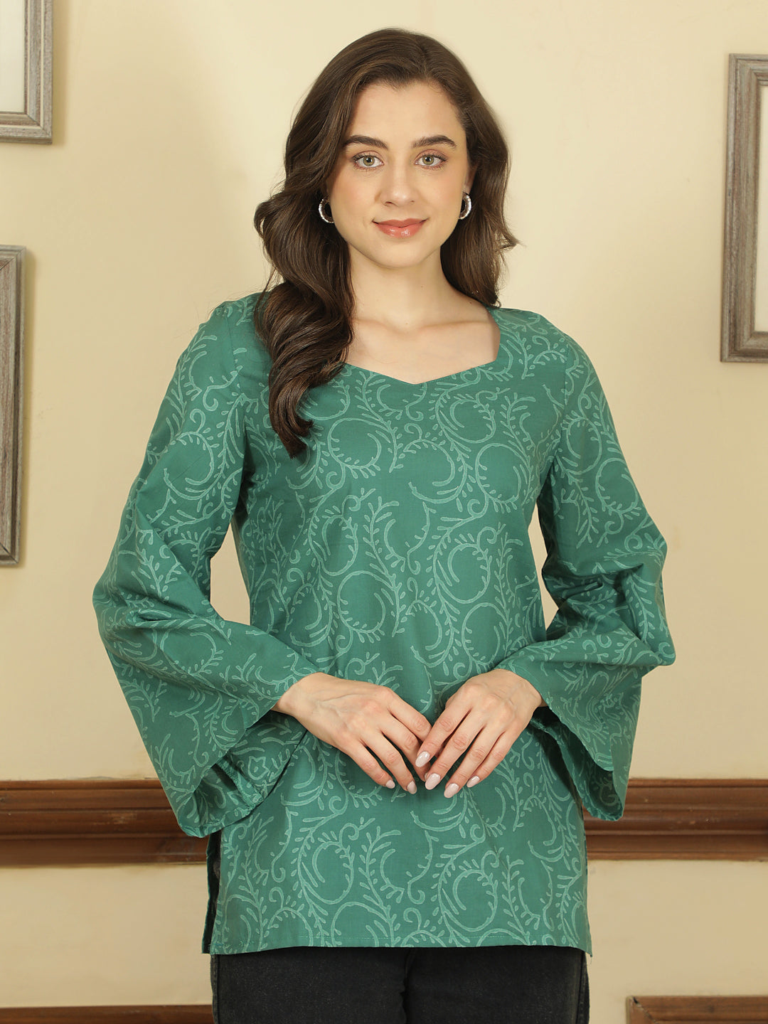 Printed Cotton Long Sleeves Top