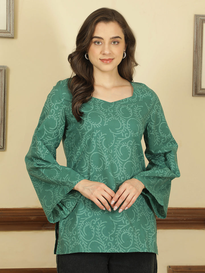Printed Cotton Long Sleeves Top