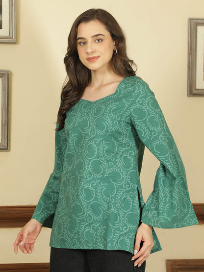 Printed Cotton Long Sleeves Top