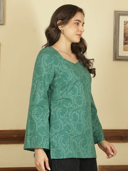 Printed Cotton Long Sleeves Top