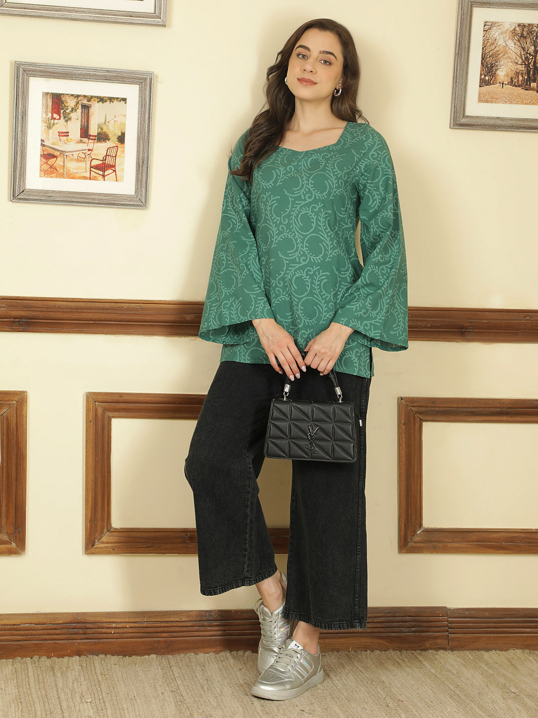 Printed Cotton Long Sleeves Top