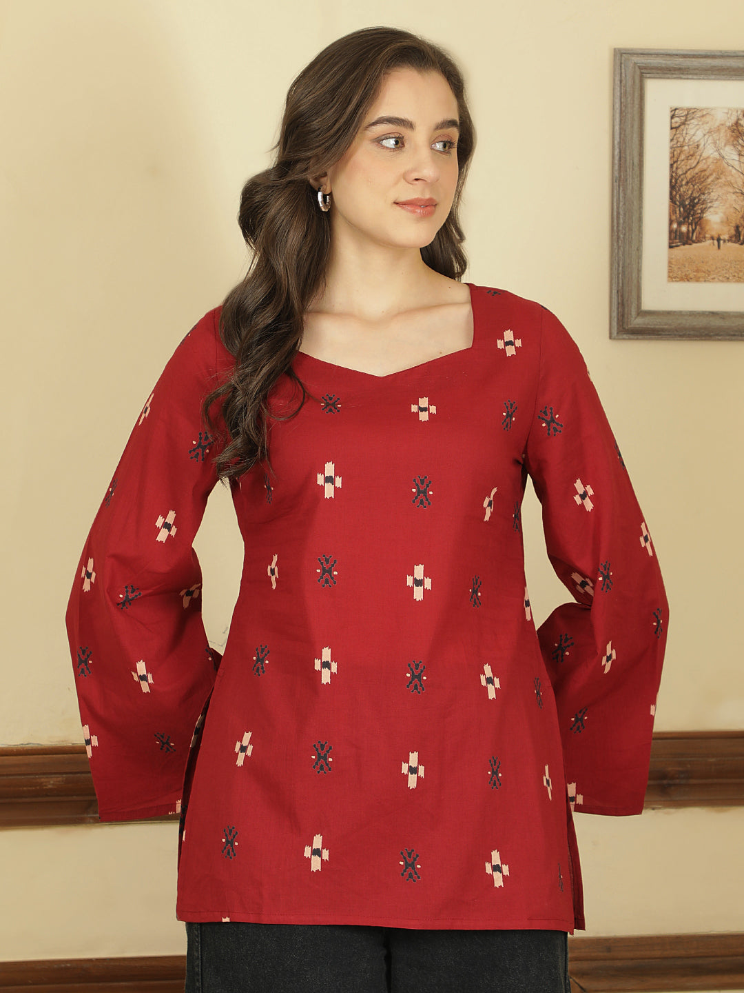 Printed Cotton Long Sleeves Top