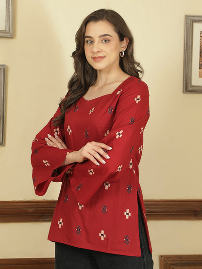 Printed Cotton Long Sleeves Top