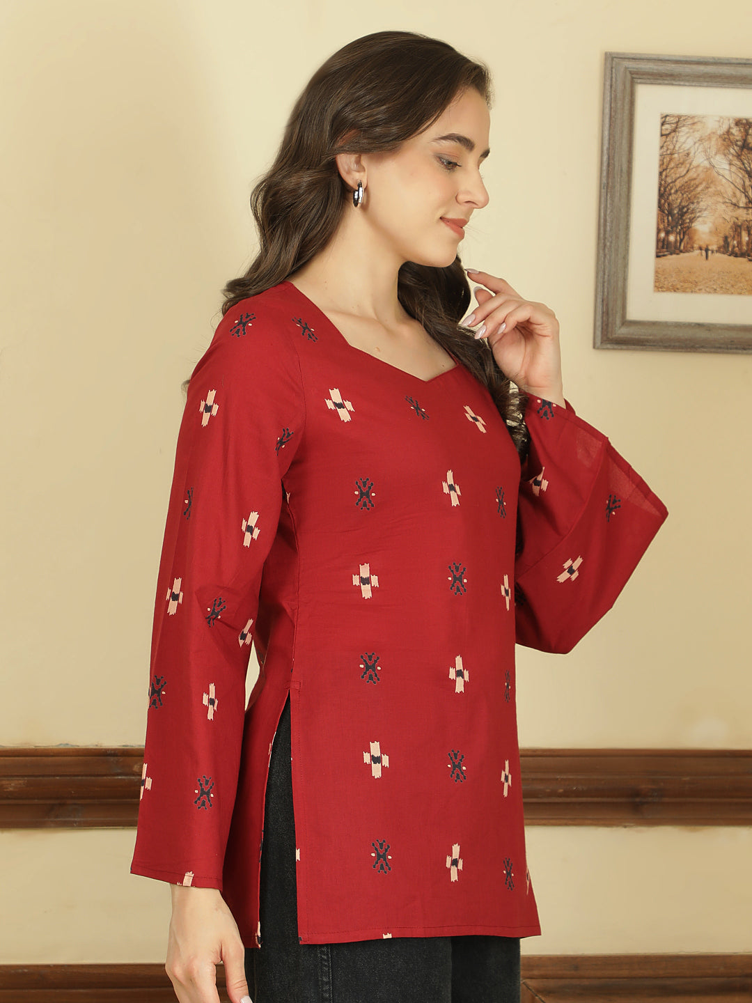 Printed Cotton Long Sleeves Top