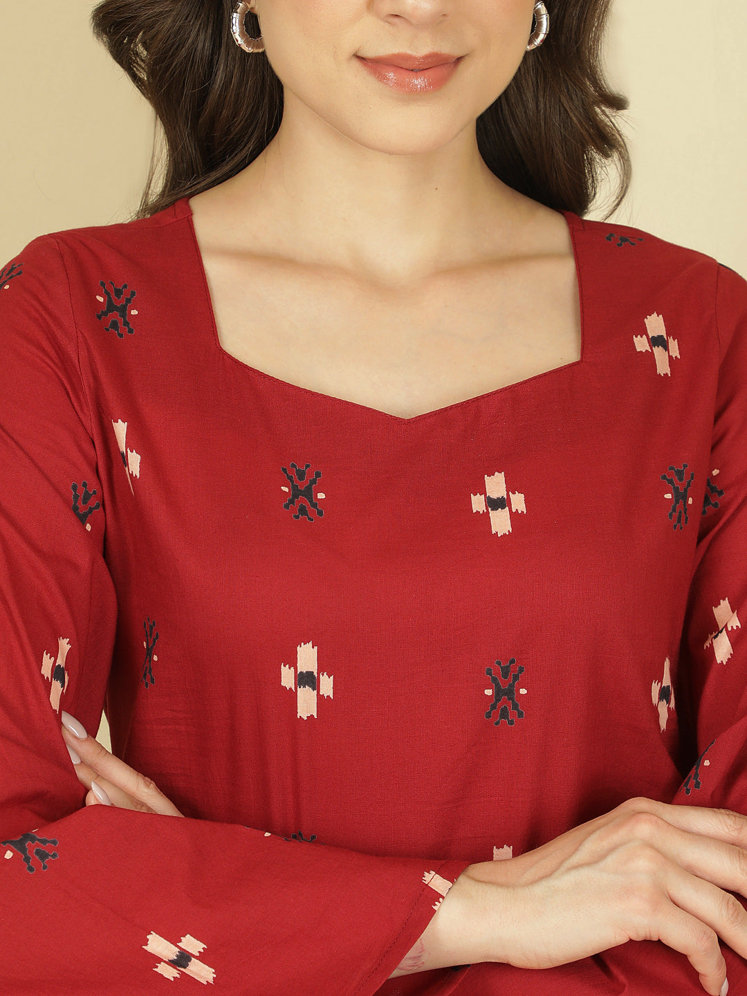 Printed Cotton Long Sleeves Top