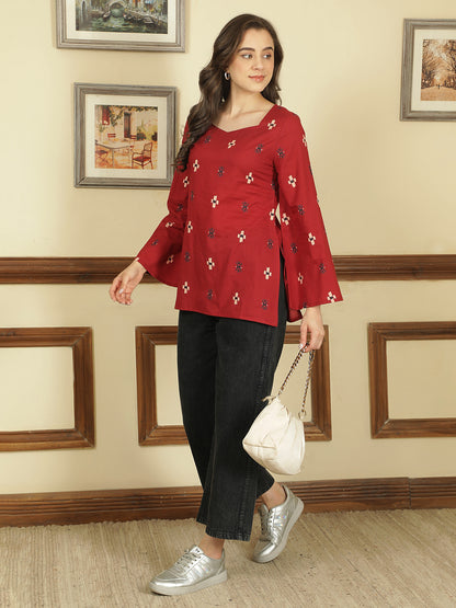 Printed Cotton Long Sleeves Top