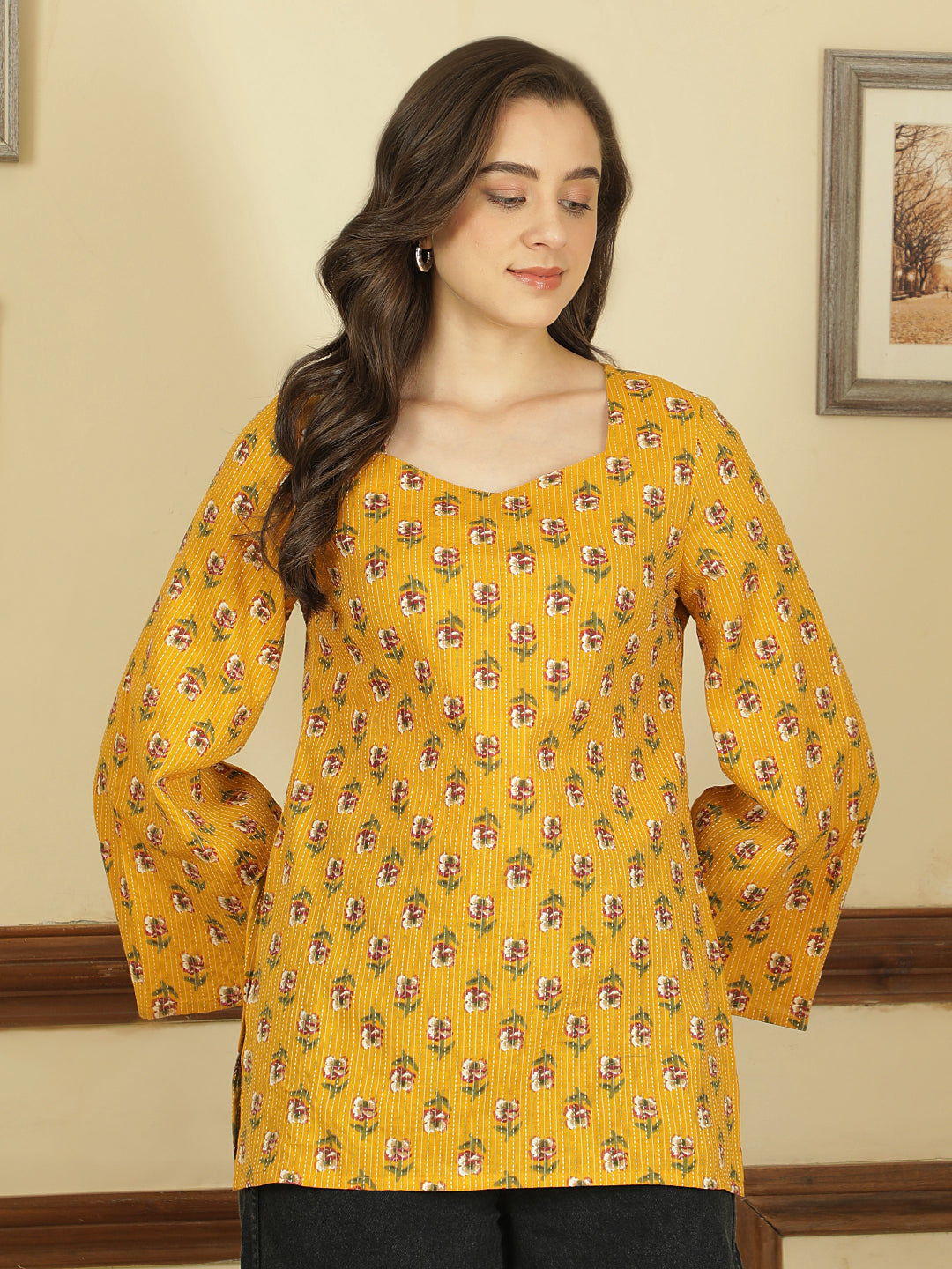 Printed Cotton Long Sleeves Top