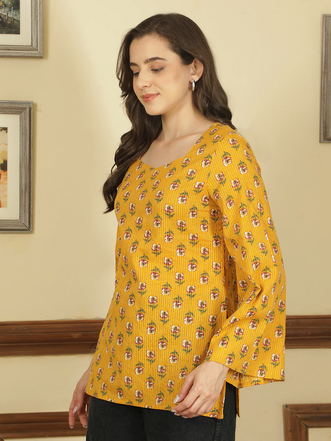 Printed Cotton Long Sleeves Top