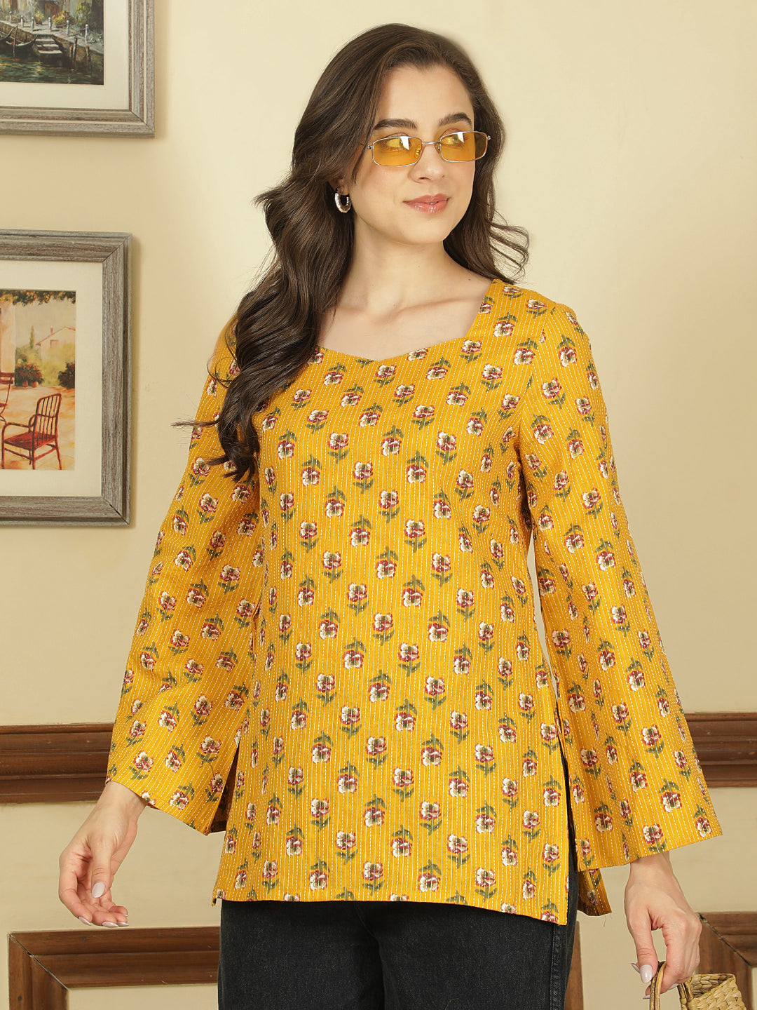Printed Cotton Long Sleeves Top