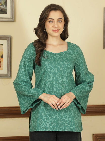 Printed Cotton Long Sleeves Top