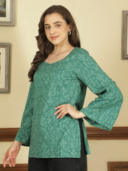 Printed Cotton Long Sleeves Top