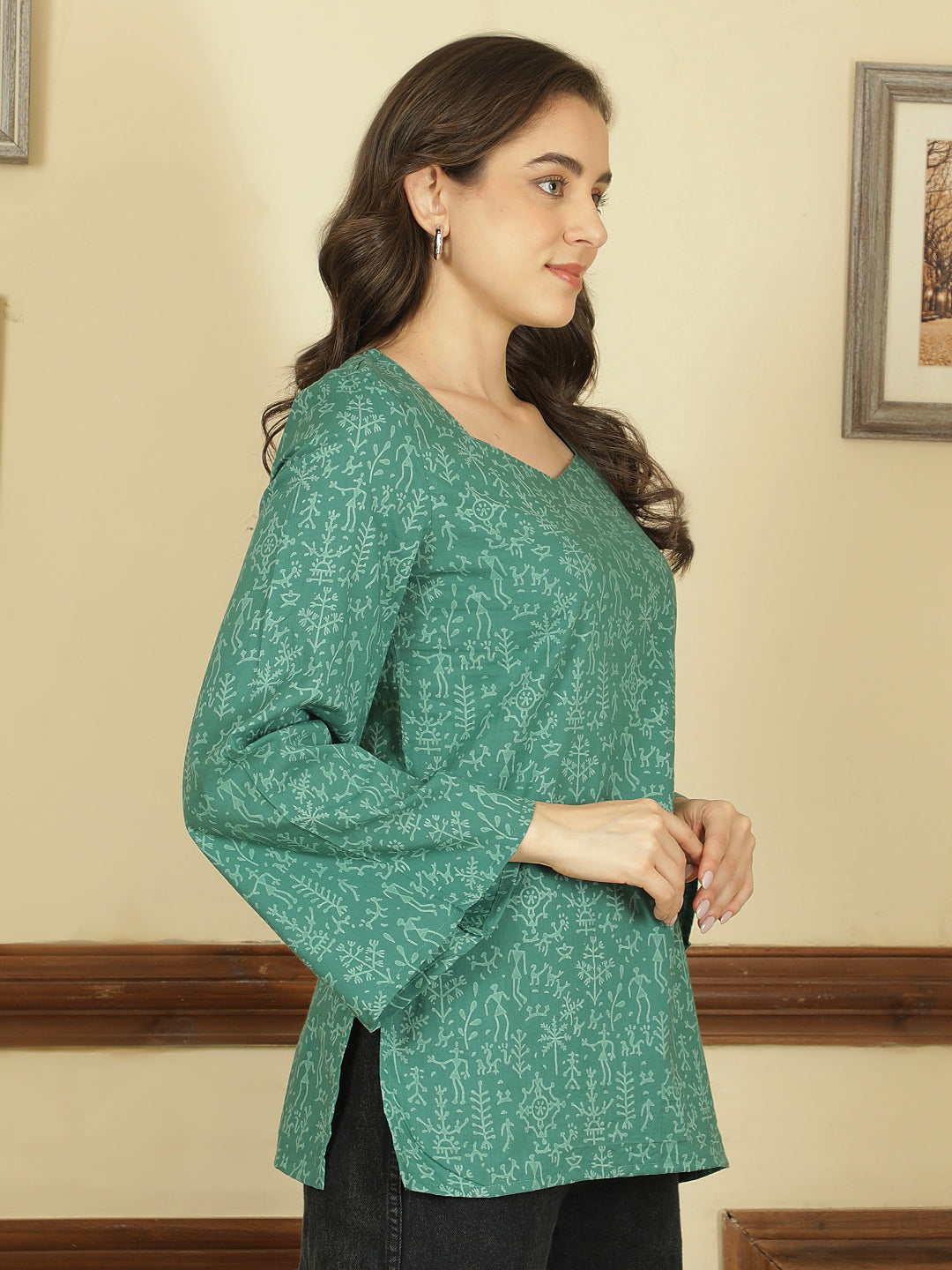 Printed Cotton Long Sleeves Top