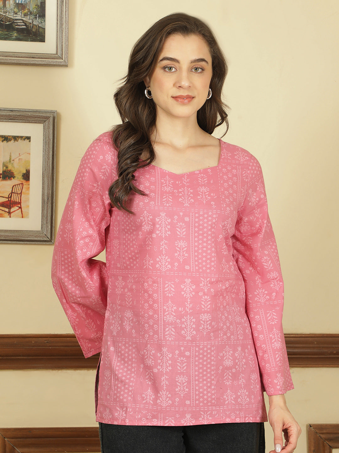 Printed Cotton Long Sleeves Top