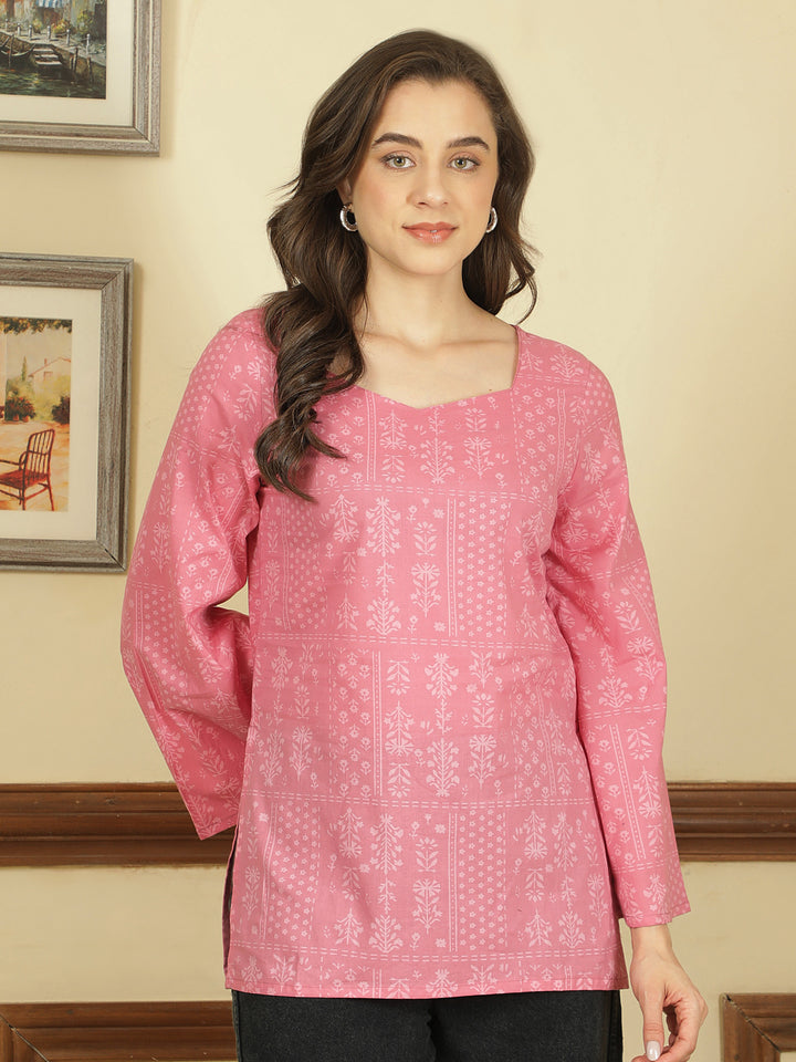 Printed Cotton Long Sleeves Top