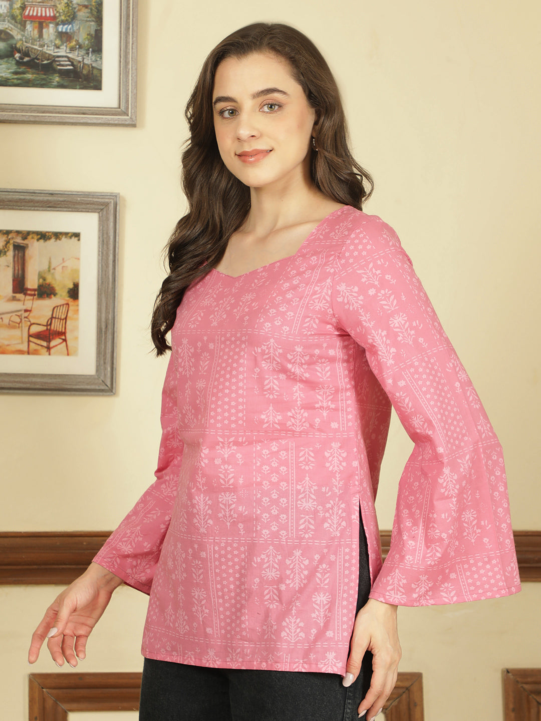 Printed Cotton Long Sleeves Top