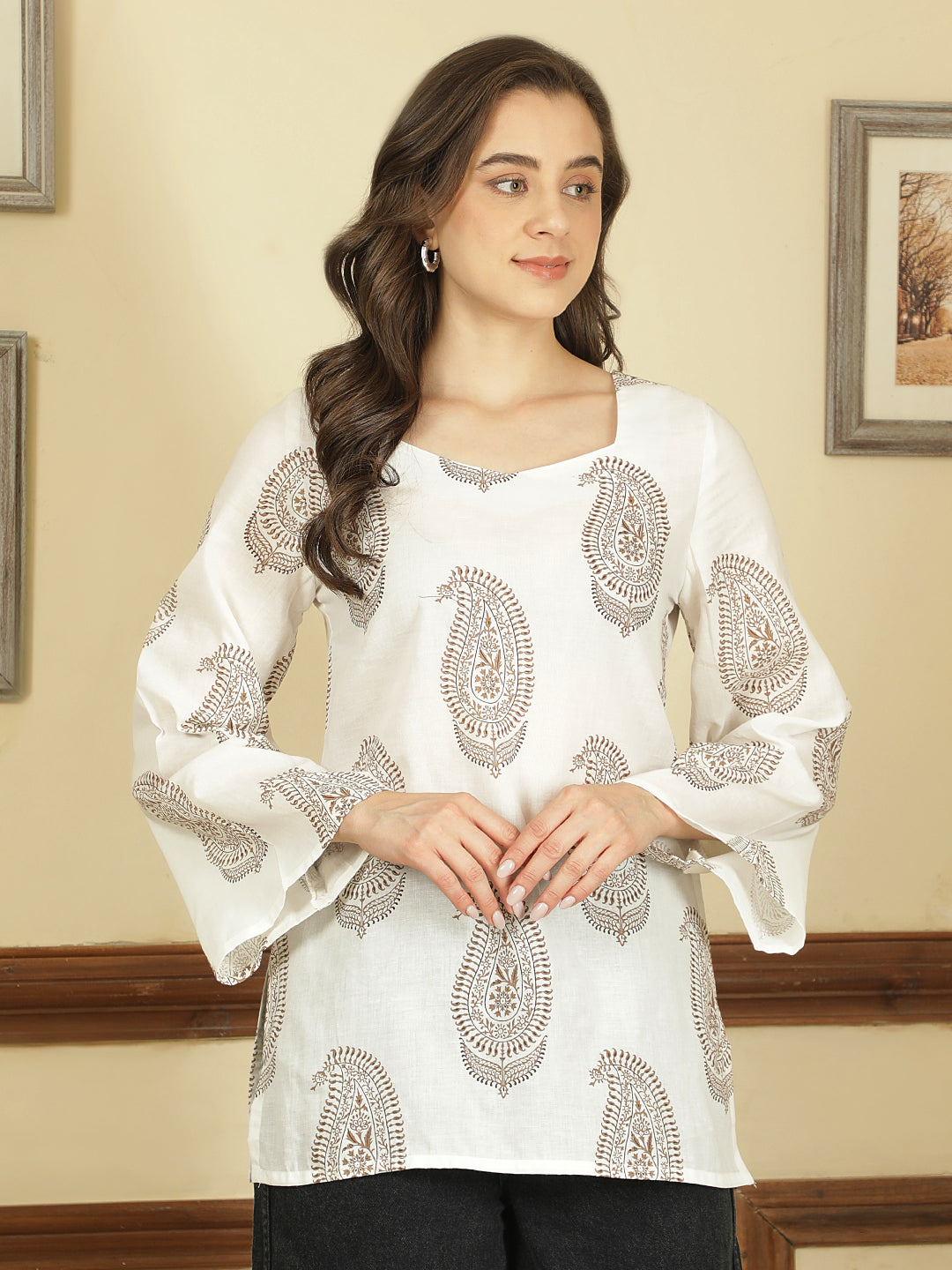 Printed Cotton Long Sleeves Top