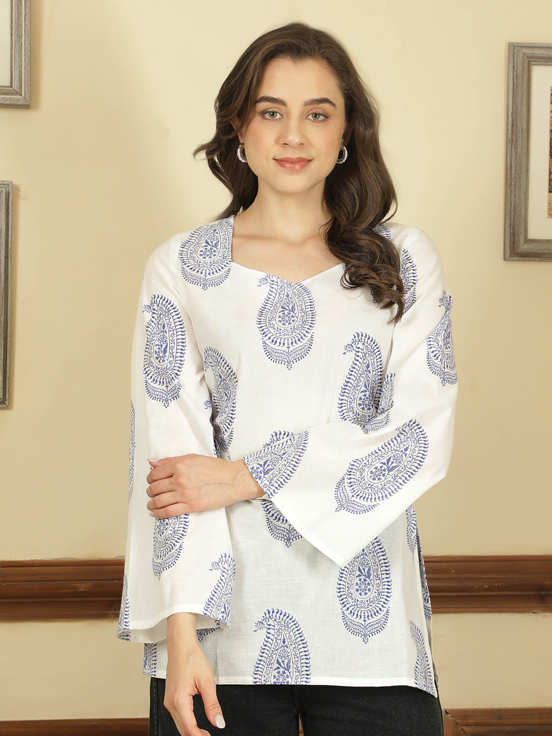 Printed Cotton Long Sleeves Top