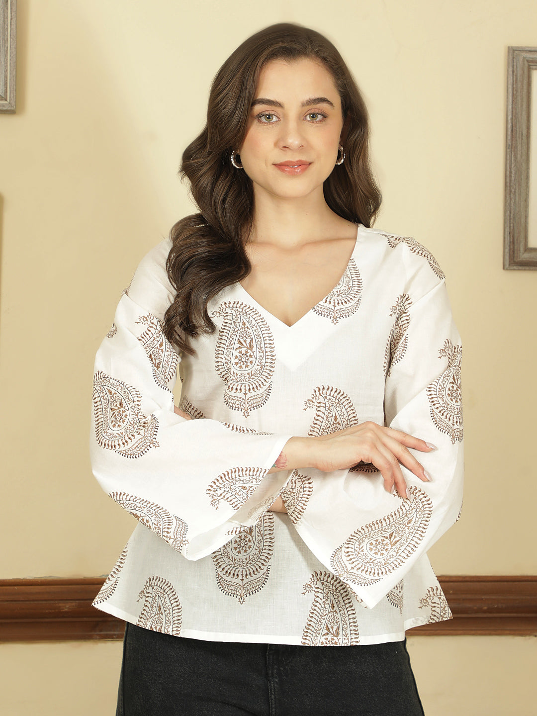 Printed Cotton Long Sleeves Top
