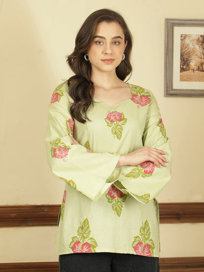 Printed Cotton Long Sleeves Top