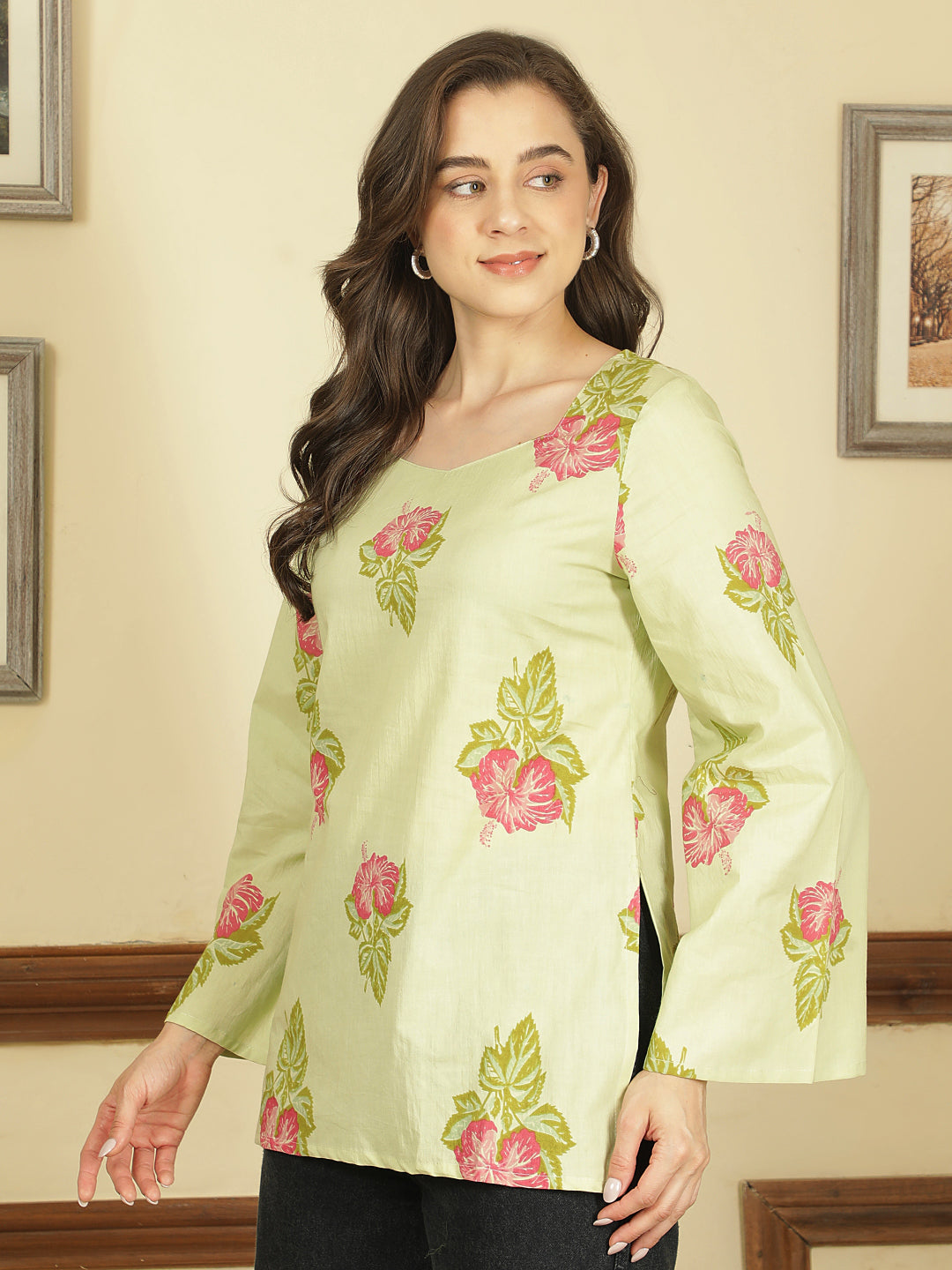 Printed Cotton Long Sleeves Top
